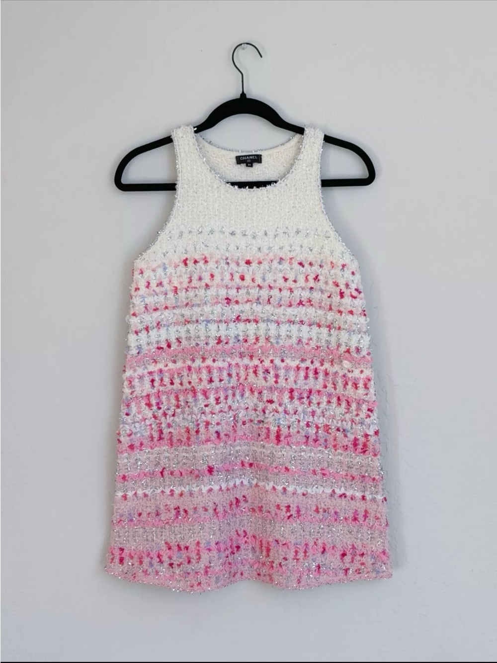 CHANEL White and Pink Tweed Shift Dress for Girls
